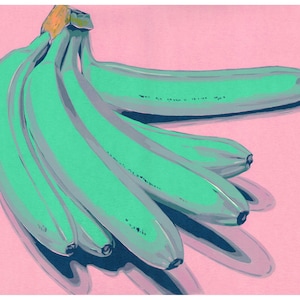 Dipinto di banana, frutta, arte originale, arte murale da cucina, opera d'arte sul cibo, semplice grafica colorata, poster pop art 12 x 16 di KomarovArt