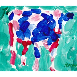 Cow painting Animal original art Colorful pop art wall art Farmhouse artwork 5 by 7 tiny painting by KomarovArt