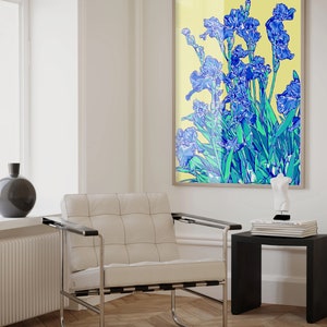 Iris art print Blue floral wall art Botanical poster Japanese flower artwork Large colorful wall decor Modern new home gift for her image 10