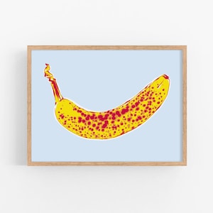 Banana art print Kitchen poster Fruit wall art Food artwork Yellow blue modern art Foodie gift Ripe banana wall art Simple colorful pop art