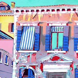 Peinture de Venise, art original paysage urbain, vieille maison, art mural, architecture, oeuvre d'art, grande peinture 20 x 20 par KomarovArt image 2