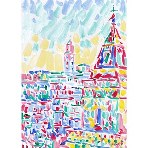 Matera painting Italy original art Ancient cityscape wall art City travel artwork Colorful expressionism 12 by 8 Small oil painting
