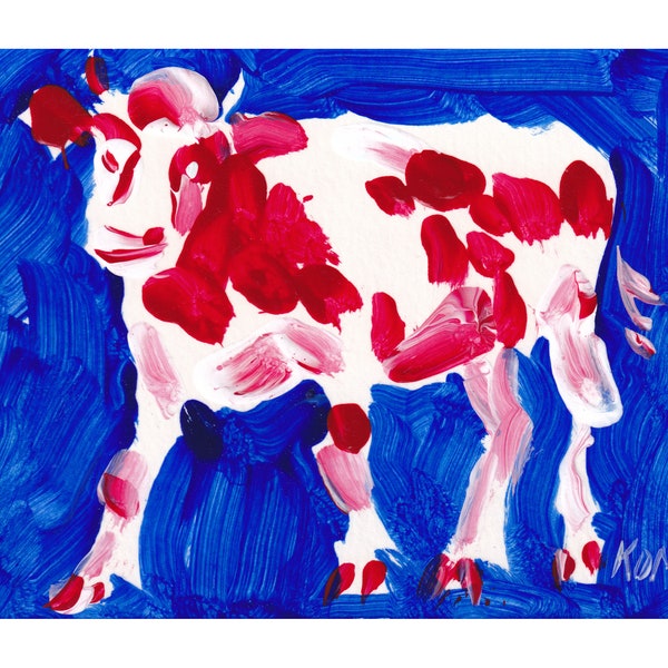 Peinture de vache drôle visage de vache coloré art original art mural animal de ferme vache amant oeuvre ferme décor 4 par 6 petite peinture