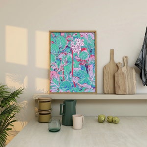Pink flower art print Floral wall art Botanical poster Colorful large artwork Modern abstract nature wall decor Bergenia Elephant Ears art image 8