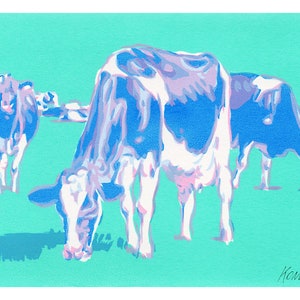 Pintura original de vaca, arte de animais de fazenda, arte de fazenda, pequena pintura 5 por 7 por KomarovArt