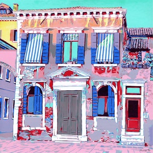 Venice painting Cityscape original art Old house wall art architecture artwork 20 by 20 large painting by KomarovArt image 1