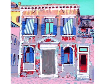 Peinture de Venise, art original paysage urbain, vieille maison, art mural, architecture, oeuvre d'art, grande peinture 20 x 20 par KomarovArt