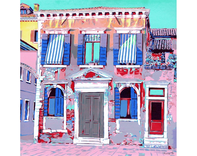 Peinture de Venise, art original paysage urbain, vieille maison, art mural, architecture, oeuvre d'art, grande peinture 20 x 20 par KomarovArt Only artwork