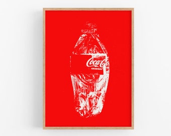 Coca-Cola art print Kitchen poster Drink wall art Red coke artwork Bar cart wall decor Large poster Simple minimalist pop art