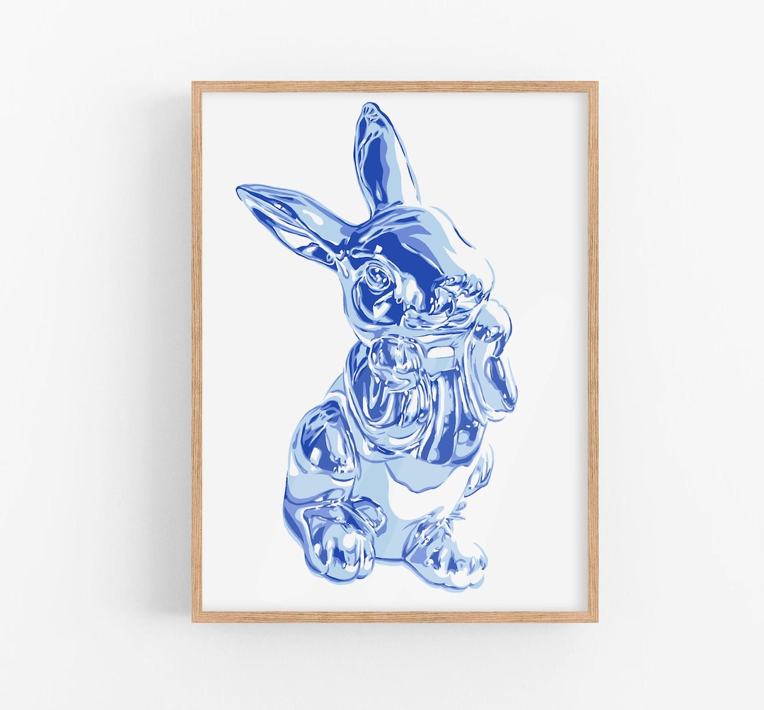 Blue Rabbit Art Print, Funny Bunny Poster, Nursery Wall Decor - Etsy