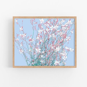 Blue floral art print Wildflower wall art Meadow flower artwork Light blue botanical poster Bohemian floral wall art Modern large print