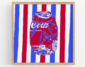 Coca-Cola art print Kitchen poster Drink wall art Red blue coke artwork Bar cart wall decor Abstract modern poster Simple minimalist pop art