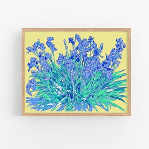 Iris art print Blue floral wall art Botanical artwork Japanese flower poster Large colorful art print Inspired by Van Gogh wall art gift