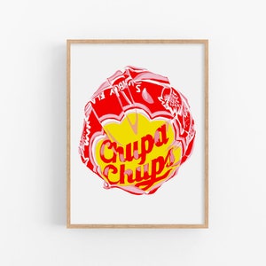 Lollipop art print Candy wall art illustration Colorful kitchen artwork Cute food poster Red yellow pink pop art Fun art print