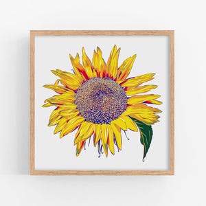 Sunflower Art Print, Summer Floral Botanical Poster