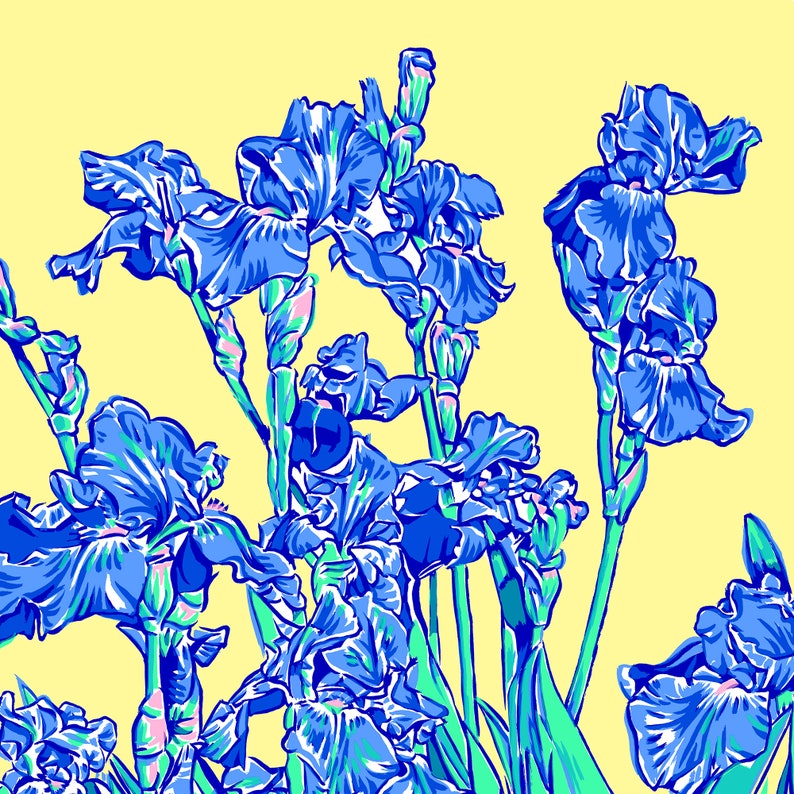 Iris art print Blue floral wall art Botanical poster Japanese flower artwork Large colorful wall decor Modern new home gift for her image 2