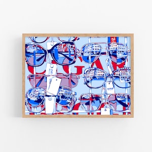 Stampa artistica di occhiali da vista, arte murale di moda, poster di occhiali da sole, illustrazione colorata di rosso e blu, carina opera d'arte moderna, occhiali carini, pop art