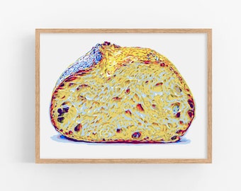 Bread art print Kitchen wall art Food poster Foodie artwork Large colorful wall decor Modern new home gift Baking gift