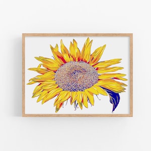 Sonnenblume Kunstdruck Floral Wandkunst Gelbe Blume Kunstwerk Botanisches Plakat Großes modernes Wanddekor Impressionist bunte Malerei