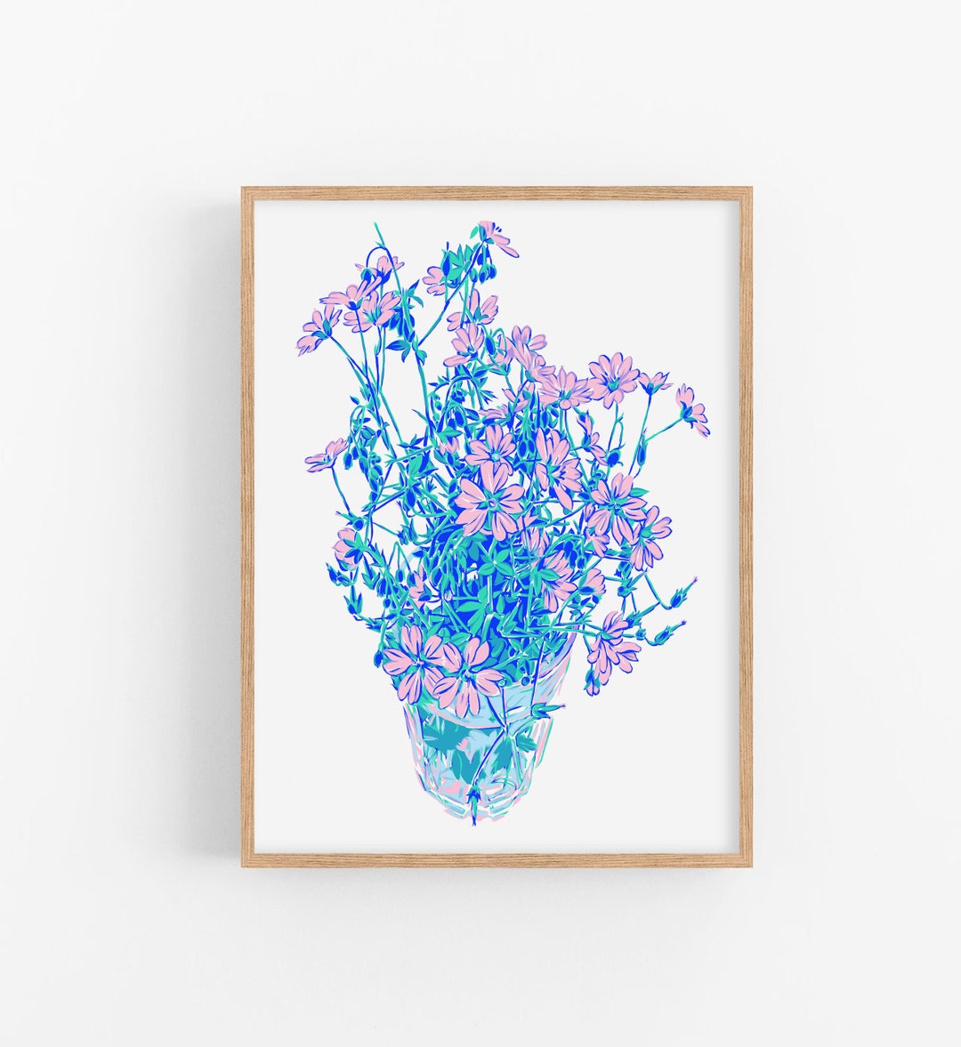 Wildflower Art Print Pink Floral Wall Art Botanical Poster Spring ...