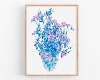 Wildflower art print Pink floral wall art Botanical poster Spring flower artwork Modern abstract nature wall decor