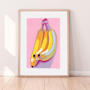 Banana painting Kitchen original art Food wall art Fruit artwork 16 by 12