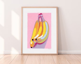 Banana painting Kitchen original art Food wall art Fruit artwork 16 by 12