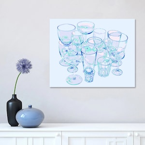 Glass art print Kitchen poster Drink wall art Wine artwork Inspirational wall decor Large blue poster Simple colorful pop art image 4