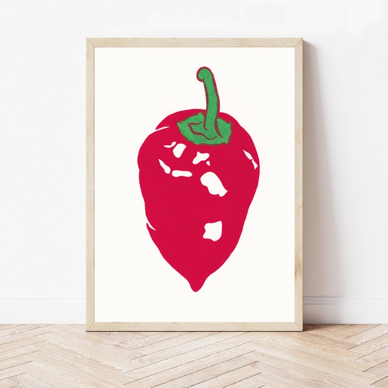 Paprika painting Red kitchen original art Food wall art Vegetable artwork 7 by 5 Small painting image 6
