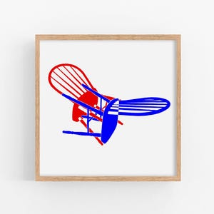 Chair art print Pop art red blue poster Interior design wall art Iconic chairs furniture artwork Minimalist home decor Modern wall decor