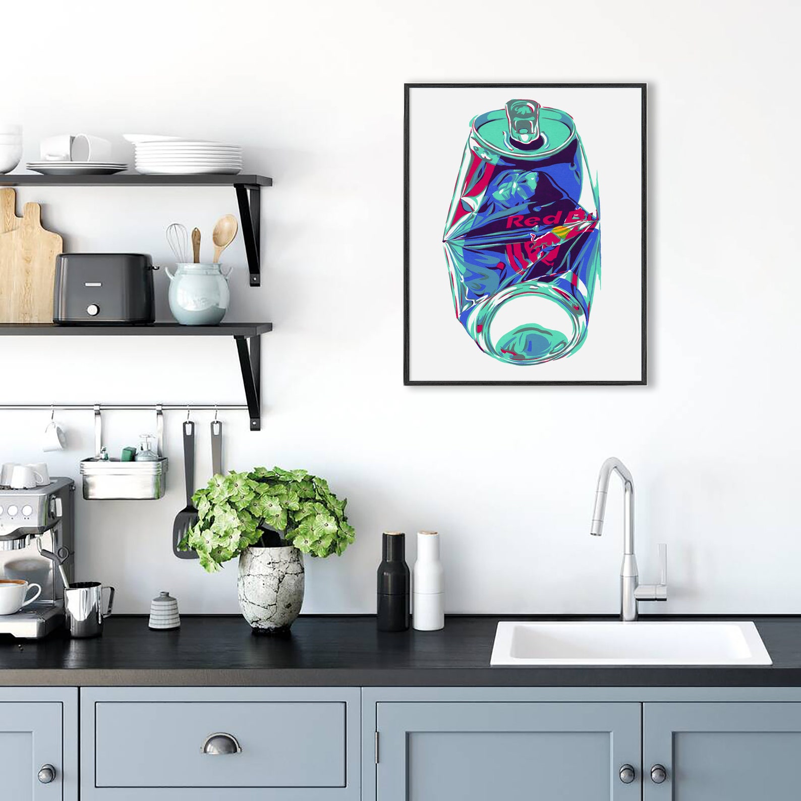 Red Bull Can Art Print Original Kitchen Wall Art Drink Artwork Etsy