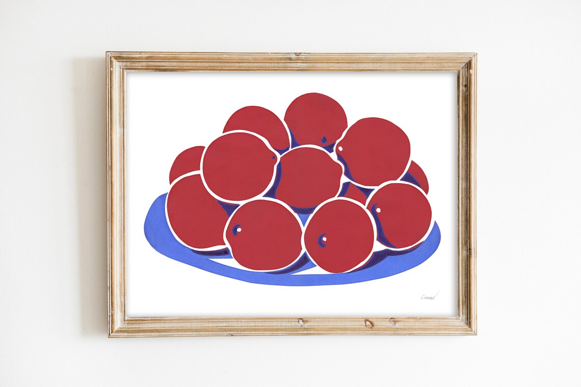 Fruit Print Kitchen Wall Art Orange Food Poster Vase With Etsy