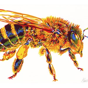 Honigbiene Malerei Insekt Originalkunstwerk Honigbiene Wandkunst Tierkunstwerk 15 mal 20 cm winziges Gemälde von KomarovArt
