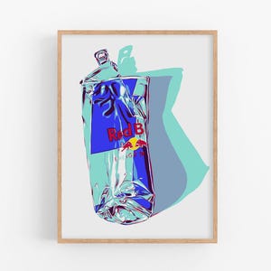 レッドブルのアートプリント ドリンクウォールアート バーカートのアートワーク キッチンポスター モダンでカラフルな部屋の装飾 潰れた缶の壁の装飾 ポップアートの大きなアートプリント