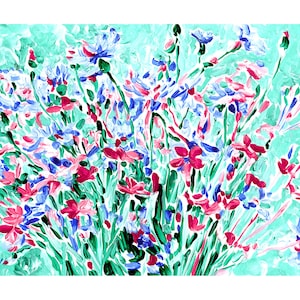 Pintura de flores silvestres, arte floral original, arte de parede de flores vermelhas, arte de buquê, expressionismo colorido, 8 por 12, pequena pintura a óleo sobre painel