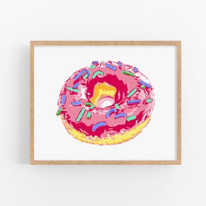 Donut art print Kitchen poster Food wall art Colorful artwork Tasty wall decor Large pink blue poster Sweet dessert painting Doughnut print