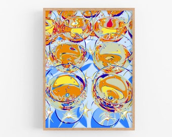 Champagne party art print Drink poster Sparkling wine glasses wall art Bar cart artwork Luxury lifestyle pop art Alcohol cocktail