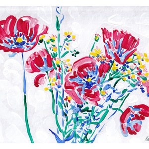 Pintura de papoula flor arte original floral arte de parede buquê de papoulas vermelhas arte 8 por 12 pintura a óleo impressionismo colorido por Komarov
