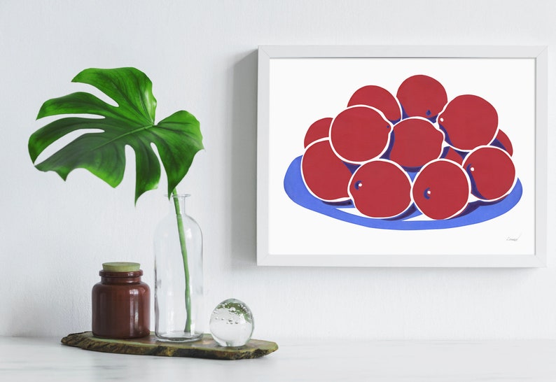 Fruit Print Kitchen Wall Art Orange Food Poster Vase With Etsy