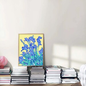 Iris art print Blue floral wall art Botanical poster Japanese flower artwork Large colorful wall decor Modern new home gift for her image 9