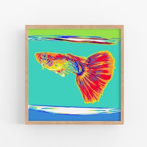 Fish art print aquarium wall art Sea animal poster Ocean artwork Blue water wall decor Modern new home gift Colorful pop art Summer coastal