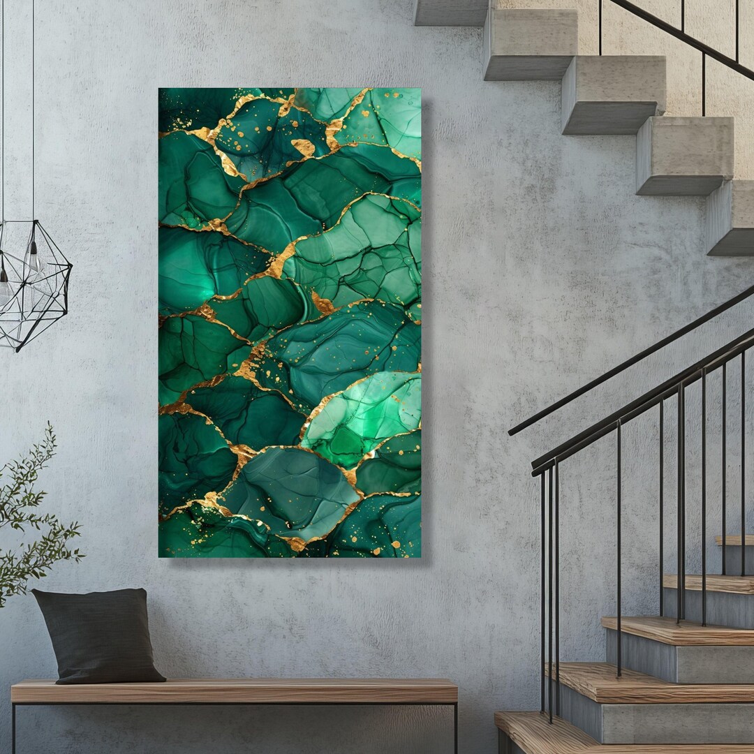 Emerald Green Marble Canvas Art, Gold Veins, Luxury Home Decor - Etsy