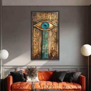 Oud-Egyptisch oog van Horus-canvas, blauwgouden muurkunst, hiërogliefenhuisdecor, canvas mystiek symbool, Egyptische vintage stijlkunstwerken
