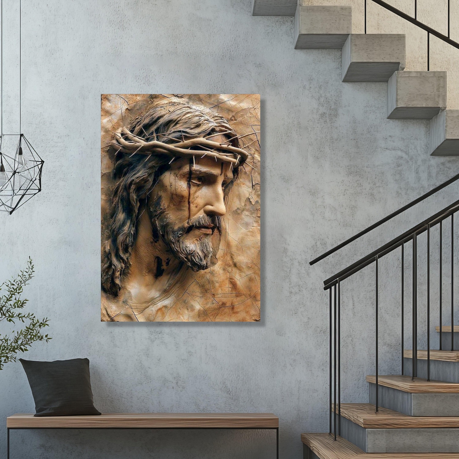 Jesus Christ With Crown of Thorns, Religious Portrait Canvas Wall Art ...