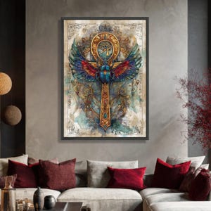 Toile égyptienne oeil d'horus ankh, oeuvre d'art murale scarabée