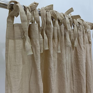 Cortinas de lino natural. Con lazos, bolsillo para barra o parte superior trasera. Disponibles en varios colores. Cortinas hechas a mano. Para ventanas, cocinas y suelos.