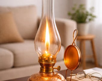 Lámpara de aceite de cobre vintage: linterna de queroseno antigua hecha a mano, regalo rústico para decoración del hogar.