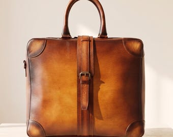 Patina Vintage Leather Messenger Bag, Leather Laptop Briefcase for Lawyer, MacBook Pro Travel Bag, Gift for Him and Father