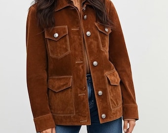 Handmade Vintage Brown Suede Leather Jacket | Western Style Coat gift for her