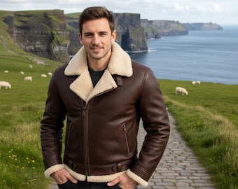 Men’s B3 Aviator Shearling Bomber Jacket – Handmade Soft Leather Sheepskin Coat, Warm Winter Flight Jacket, Gift for Him